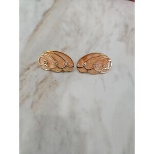 VTG KJL For Avon Papillon Butterfly Peach Enamel Wing Gold Tone Cluo On Earrings